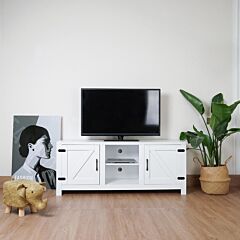 Modern Farmhouse Double Barn Door Tv Stand For Tvs Up To 65 Inches, 58 Inch, White Color - White