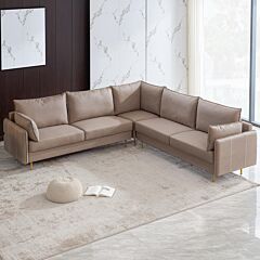 L-shaped Corner Sectional Technical Leather Sofa - Beige