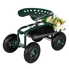 75*45*47cm Iron Short Handle Garden Seat Car, Garden Cart Rolling Work Seat Outdoor Utility Lawn Yard Patio Wagon Scooter For Plantingrt - Green