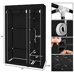 67" Portable Clothes Closet Wardrobe With Non-woven Fabric And Hanging Rod Quick And Easy To Assemble Black - Black