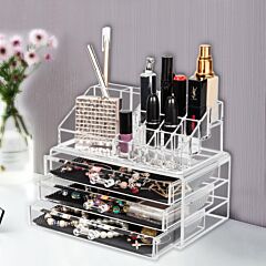 Home Use Space-saving Rectangular Compartments & 3-layer Drawers Integrated Plastic Makeup Case  Yf - Transparent
