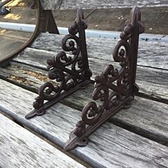 A Pair Antique Style Cast Iron Brackets Garden Braces Rustic Shelf Bracket Brown - Brown