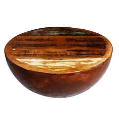 Coffee Table Bowl-shaped With Steel Base Solid Reclaimed Wood - Brown