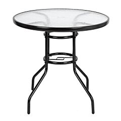 Outdoor Dining Table Round Toughened Glass Table Yard Garden Glass Table - As Pic
