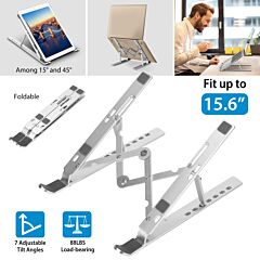 Laptop Stand Lifter Foldable Aluminum Desktop Phone Holder Stand Angle Adjustable Tablet Pc Holder Riser Ventilated Laptop Phone Tray - Silver