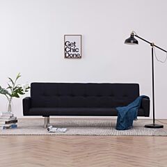 Sofa Bed With Armrest Black Fabric - Black
