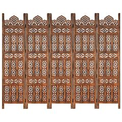 Hand Carved 5-panel Room Divider Brown 78.7"x65" Solid Mango Wood - Brown