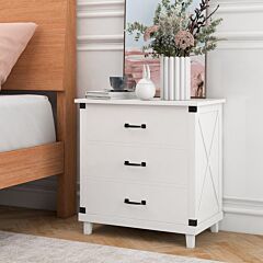 Modern Bedroom Nightstand With 3 Drawers Storage , White - White