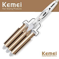 Kemei Ceramic Triple Barrel Hair Wave Styler Crimper Curling Iron Curler Wand - As Pic