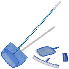 Pool Cleaning Set Brush 2 Leaf Skimmers 1 Telescopic Pole - Blue