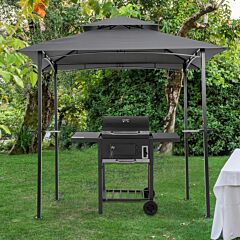 Outdoor Grill Gazebo 8 X 5 Ft, Shelter Tent, Double Tier Soft Top Canopy And Steel Frame With Hook And Bar Counters, Grey-dk - Grey