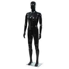 Full Body Male Mannequin With Glass Base Glossy Black 72.8" - Black