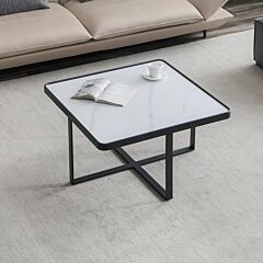Minimalism Square Coffee Table,black Metal Frame With Sintered Stone Tabletop - Black