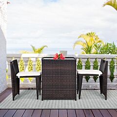 3 Pcs Cushioned Outdoor Wicker Patio Set - Brown