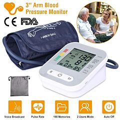Digital Arm Blood Pressure Monitor Lcd Digital Heart Beat Bp Gauge Health Test W/voice - Grey