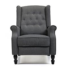 Tufted Accent Chair W/ Upholstered Wingback & Padded Seat, Pushback Recliner Armchair For Living Room, Bedroom - Dark Grey