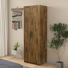 High Wardrobe And Kitchen Cabinet With 2 Doors And 3 Partitions To Separate 4 Storage Spaces, Walnut - Walnut