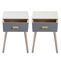 2 Pieces Bedside Table, Wooden End Table With Drawer, Side Table For Bedroom And Living Room - White & Gray Blue - White/gray Blue