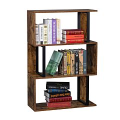 Bookcase And Bookshelf 3 Tier Display Shelf, S-shaped Z-shelf Bookshelves, Freestanding Multifunctional Decorative Storage Shelving For Home Office, Vintage Brown Industrial Style Rt - Vintage Brown