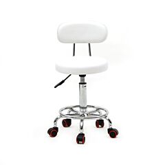Round Shape Adjustable Salon Stool With Back And Line White Anti-rust Chair - White