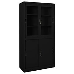 Office Cabinet With Sliding Door Black 35.4"x15.7"x70.9" Steel - Black