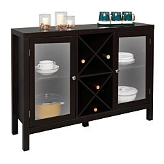 Fch Transparent Double Door With X-shaped Wine Rack Sideboard Entrance Cabinet Brown Rt - Brown