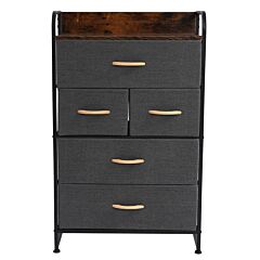 5-drawer Dresser, 4-tier Storage Organizer, Tower Unit For Bedroom, Hallway, Entryway, Closets - Sturdy Steel Frame, Wooden Top, Removable Fabric Bins - Grey