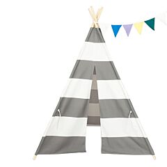 4pcs Wooden Poles Teepee Tent , Indian Tent For Kids  Xh - Gray And White Stripes