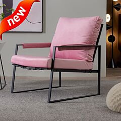 Modern Relax Single Arms Chair With Velvet Cushion - Pink