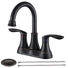 2-handle 4-inch Oil Rubbed Bronze Bathroom Faucet, Bathroom Vanity Sink Faucets With Pop-up Drain And Supply Hoses - Black