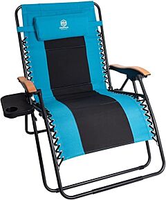 Outdoor Zero Gravity Chair Wood Armrest Padded Comfort Folding Patio Lounge Chair, Blue+black - Blue+black
