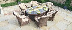 Turnbury Outdoor 7 Piece Patio Wicker Gas Fire Pit Set Oval Table With Arm Chairs By Direct Wicker - Brown