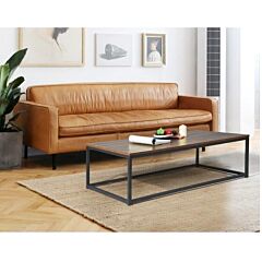 43.3 Inches Modern Industrial Style Rectangular Wood Grain Top Coffee Table W/ Metal Frame - As Picture