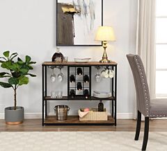 Industrial Wine Rack Table With Glass Holder, Wine Bar Cabinet With Storage - Black