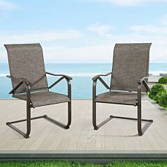 Outdoor Dining Chairs Patio Sling Spring Motion Dining Chairs For Garden, Poolside, Backyard, Porch - Brown