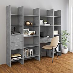 4 Piece Book Cabinet Set Concrete Gray Chipboard - Grey