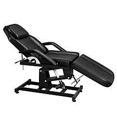 72in 3-section Spa Beauty Salon Tattoo Massage Bed With Motorized Reclinable Height Power Lift & Stool Black - Black