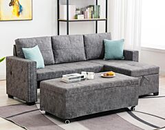 84"pull-out L-shaped Storage Sofa Bed, Corner Sofa Bed With Storage Chaise Lounge, Upholstered With Nail Head Trim, 3-seater Sofa - Gray
