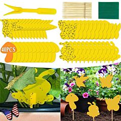 40pcs Fruit Fly Sticky Traps With Sticks Tools Dual-sided Yellow Traps For Plant - Yellow