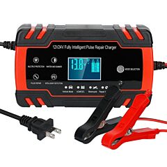 Car Battery Charger 12v/8a 24v/4a Smart Automatic Battery Charger With Lcd Display - Black & Red