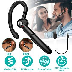 Unilateral Wireless V5.0 Business Earpiece Rechargeable Wireless In-ear Headset With Hook For Car Driving Phone Call Office - Black
