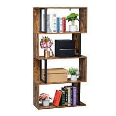 Bookcase And Bookshelf 4 Tier Display Shelf, S-shaped Z-shelf Bookshelves, Freestanding Multifunctional Decorative Storage Shelving For Home Office, Vintage Brown Industrial Style Rt - Vintage Brown