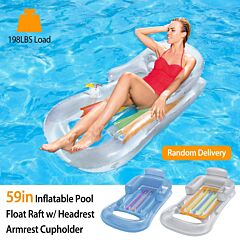 59in Inflatable Pool Float Raft W/ Headrest Armrest Cupholder Swimming Pool Lounge Air Mat Chair - Blue/ Grey (random Delivery)