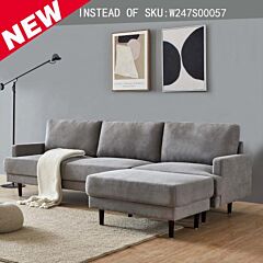 Modern Fabric Sofa L Shape, 3 Seater With Ottoman-104" Gray - Gray