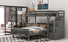 Twin Over Full Loft Bed With Staircase,gray - Gray