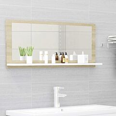 Bathroom Mirror White And Sonoma Oak 35.4"x4.1"x14.6" Chipboard - Beige