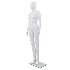 Full Body Female Mannequin With Glass Base Glossy White 68.9" - White