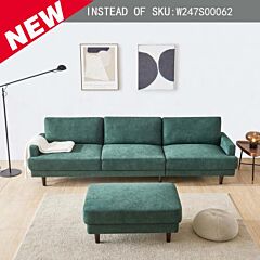 Modern Fabric Sofa L Shape, 3 Seater With Ottoman-104" Emerald - Emerald