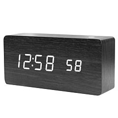 Led Wooden Digital Alarm Clock With Usb Charging Ports Black - Black
