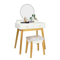 Bedroom Light Luxury Real Wood Dressing Table Simple Makeup Table With Lamp Three Color Adjustable Xh - As Picture